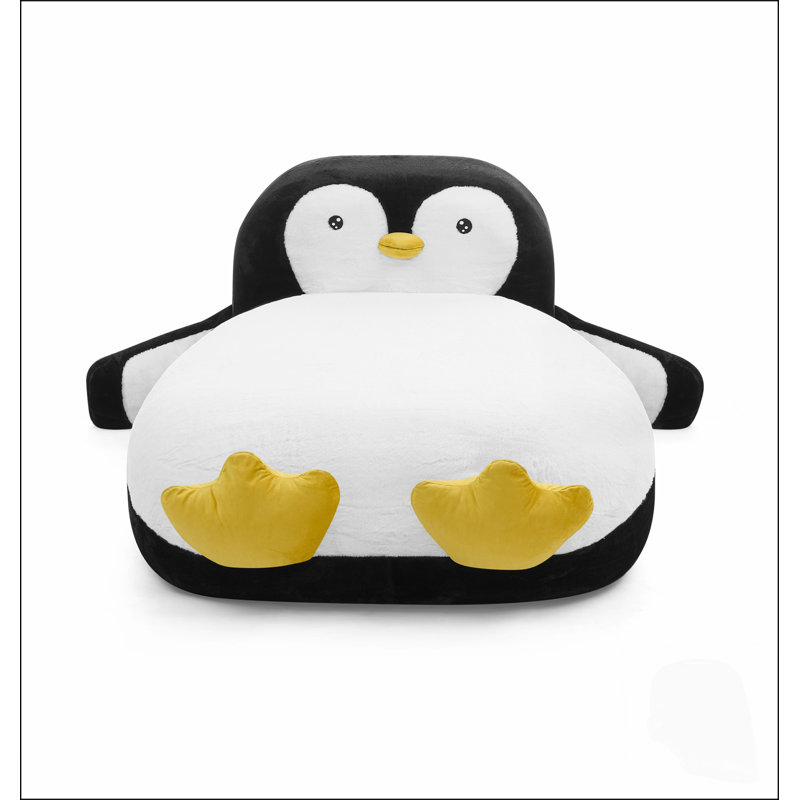 Fauteuil-lit pingouin en fausse fourrure moelleuse, garni de mousse à 100 %, pour le confort de la chambre et de la salle de jeux des enfants.