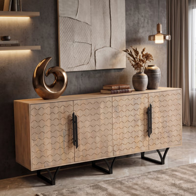 4-door Geometric Pattern Solid Wood Sideboard