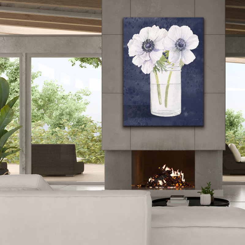 «Tranquil Blossoms 1 Navy C» par James Wiens, art mural sur toile, H 54 po x l 40 po