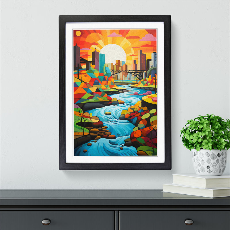 River Constructivism No.2 Framed Print, 64cm H x 46cm W x 2cm D, Black