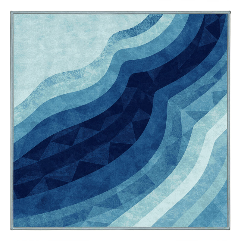 Soft Plush Eatman Contemporary Ombre Area Rug in Blue – SkyBlue Binding, 6' Square