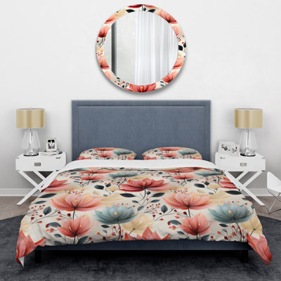 Elegant Red Floral Pattern I Box Stitch Floral Duvet Cover