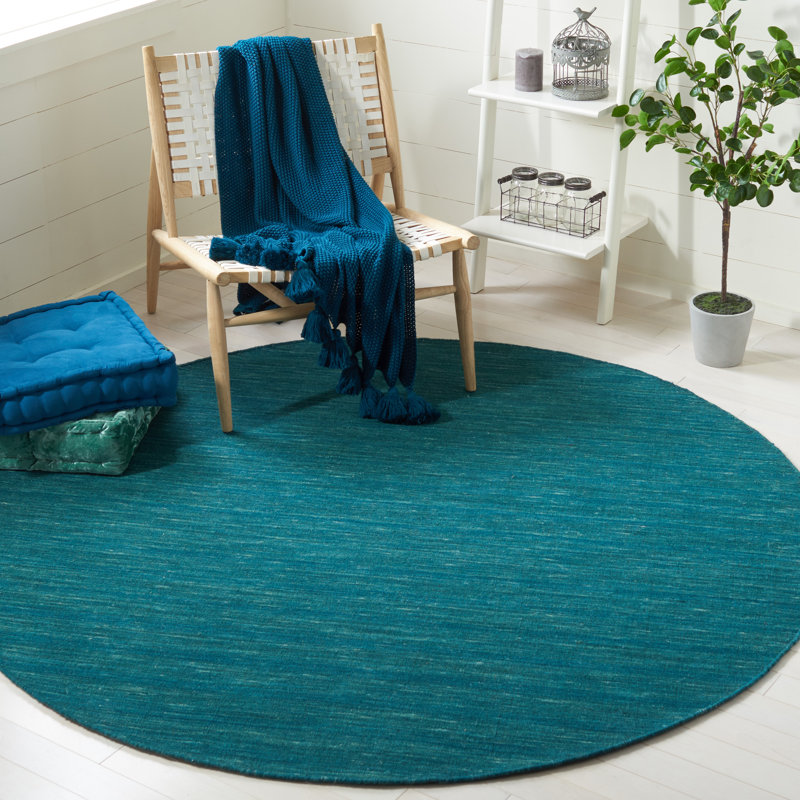 Kilim Hand Loomed Wool/Cotton Rug in Dark Green, Round 6'