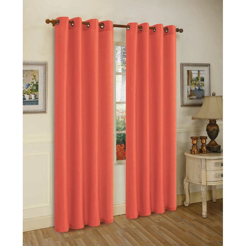 Panneaux de rideau semi-transparents avec œillets de couleur unie, Orange