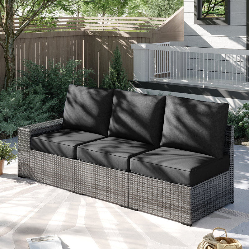 Patio Safo pour 3 personnes avec coussins, Noir, Gris