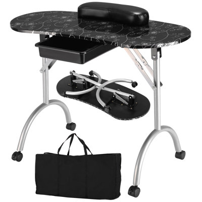90cm x 37cm Foldable Faux Marble Craft Table with Wheels