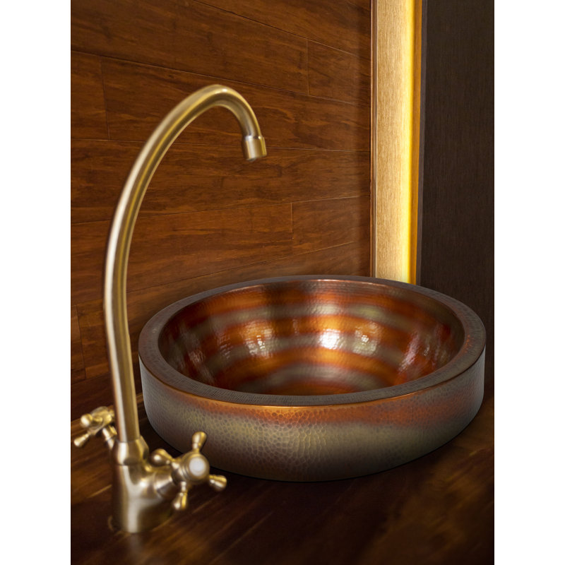Ambiente 17" Round Copper Bathroom Sink – Hammered Bath Sink, Drop-In or Undermount Sinks, Compact Wash Basin, Premium Bathroom Sinks