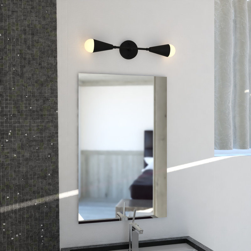 Zurich 2-Light 18 In. Wide Modern Contemporary Wall Sconce With Metal Cone Shade, Dimmable, LED Compatible, Bathroom Vanity Lighting Fixture, Vertical Or Horizontal Mount Bath Bar