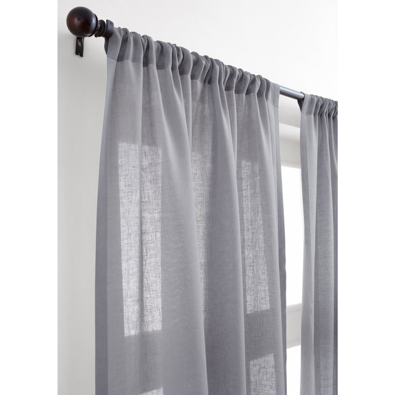 Sheer Curtain with Rod Pocket, 52" W x 108" L, Light Grey