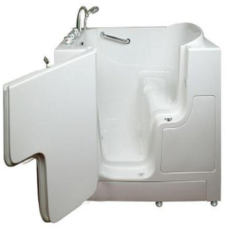 52" L x 30" W Walk-In Left Soaker Bathtub with Faucet Integrated Seat, Left, White