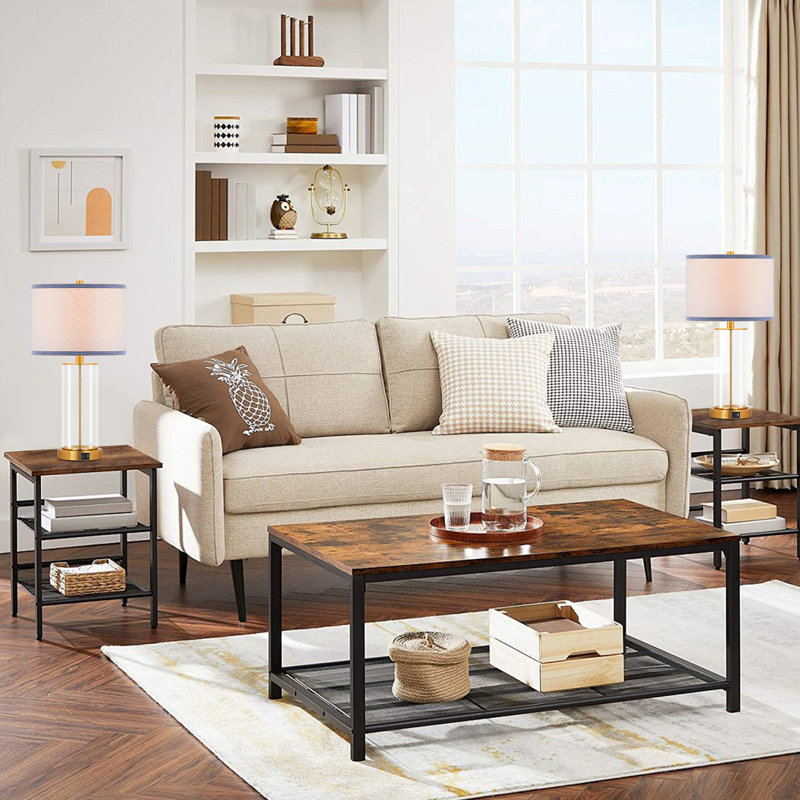 23'' USB Glass Table Lamp Set(Bulbs Included), Gold