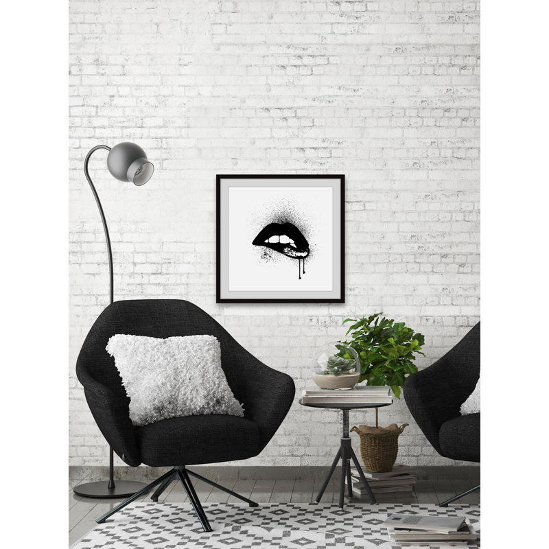 Dark Minimalism " Black Drip Lips " by Amanda Greenwood, 24" H x 24" W, Smooth Edge