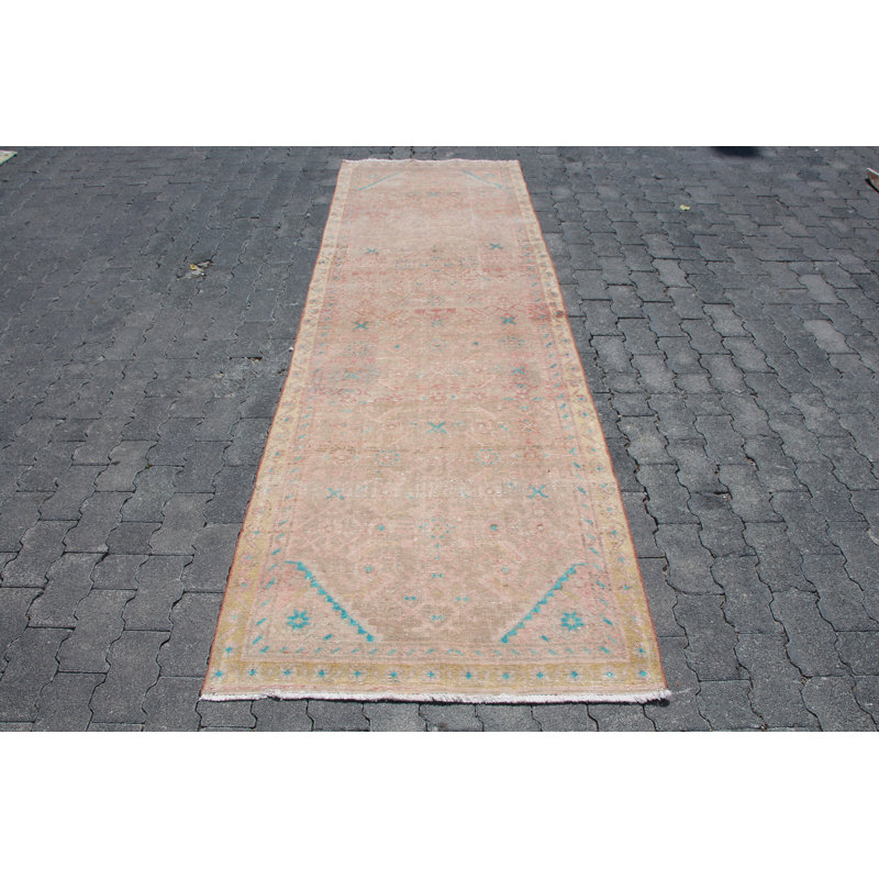 Tapis de couloir vintage turc Oushak - tapis en laine antique rouge parfait pour les escaliers et les couloirs