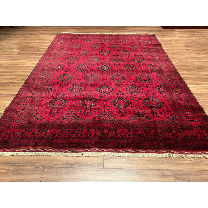 Tapis en laine et coton rouge noué à la main Original