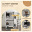 Catio en bois avec toit imperméable, spacieuse enceinte intérieure et extérieure pour 1 à 3 chats, boîte de repos surélevée et roues