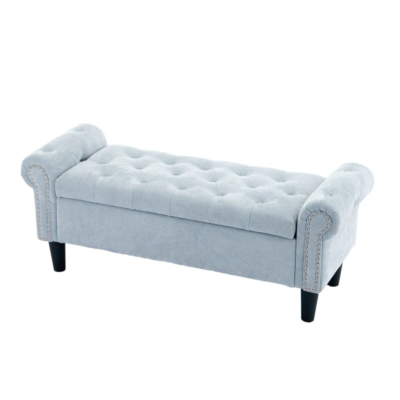 Elisama 50" Chenille Upholstered Tufted Storage Bench, Blue