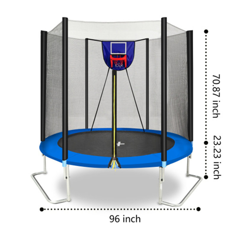 Filet extérieur de trampoline YC 8FT avec planche de basketball souple, ballon et gonfleur (bleu)