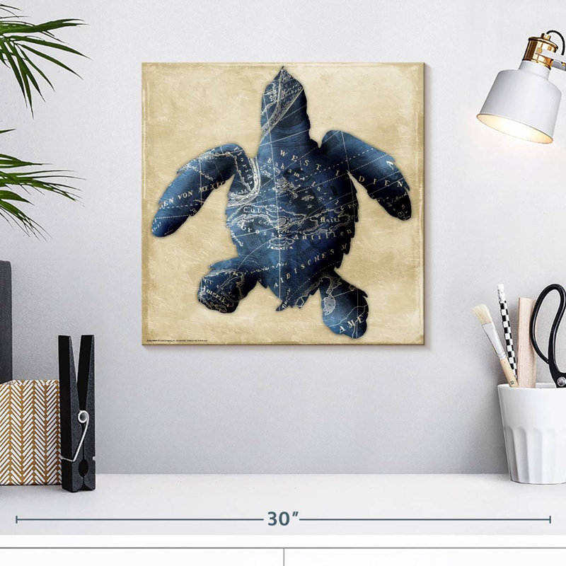 Brampt Map Turtle Indigo, 16" H x 16" W