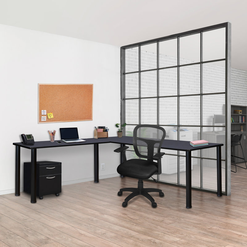 Plateau de bureau en L Kee, Gris / Noir