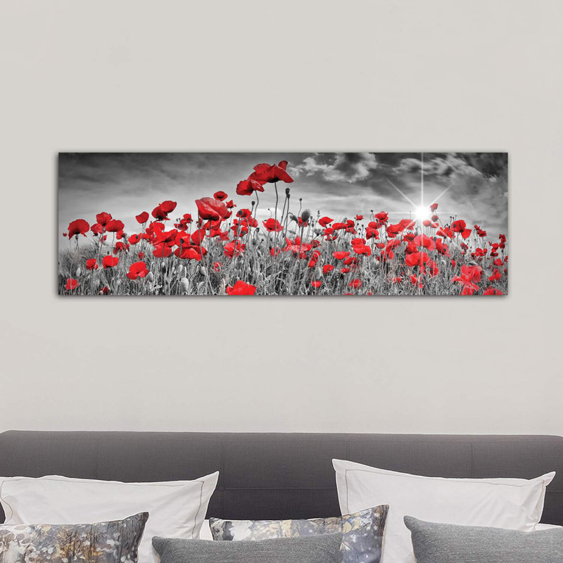 Idyllic Field Of Poppies With Sun by Melanie Viola - Print on Canvas, Wrapped Canvas, 121.92 cm H x 40.64 cm W x 3.175 cm D