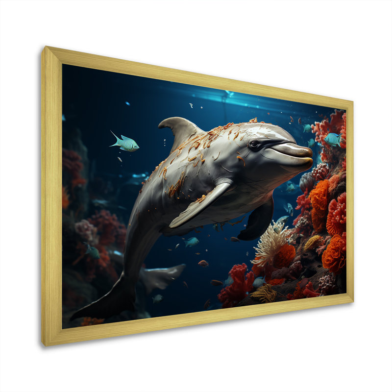 «Dolphin Eernal Dance I», reproduction sur toile, H 30 po x l 40 po x P 1,5 po, Cadre doré à coins fermés