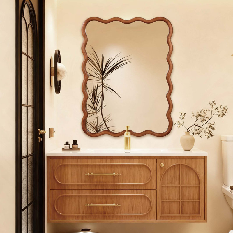 Miroir décoratif rectangulaire en bois massif ondulé pour chambre à coucher, salle de bain, salon, vestibule, 40 po x 30 po