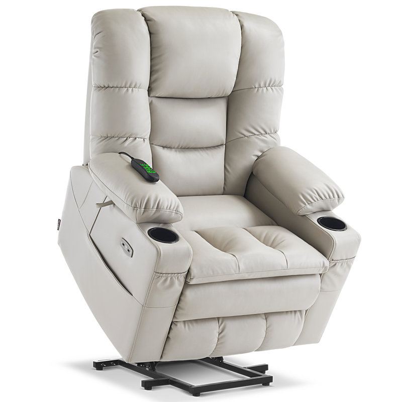 Dual Motor Power Recliner Lift Chair with Adjustable Power Headrest, Lumbar & Seat Heating, Faux Leather, Light Gray