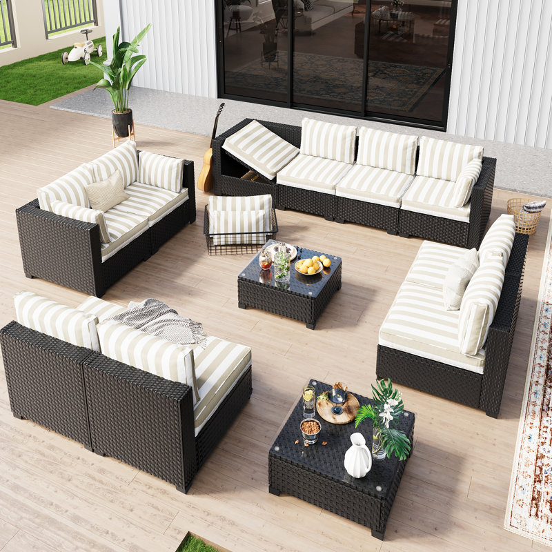 𝗣𝗿𝗲- 𝗮𝘀𝘀𝗲𝗺𝗯𝗹𝗲𝗱 𝗖𝗵𝗮𝗶𝗿𝘀, Ensemble de mobilier de patio pour 10 personnes Ensemble de conversation modulaire en rotin