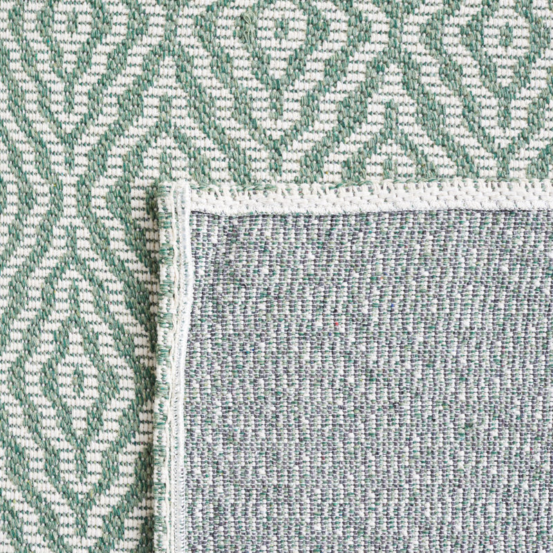 Martha Stewart Cotton Geometric Rug in Green/Ivory, Rectangle 5' x 7'