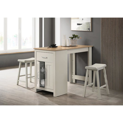 Table de salle à manger grise 47 po et 2 tabourets confortables, finition chêne, armoires, 1 tiroir, peu encombrant pour les espaces compacts à hauteur de comptoir avec panneau de particules,