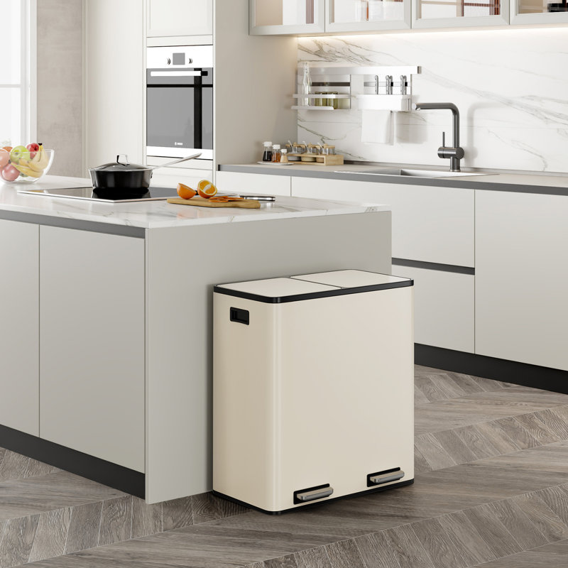 60L Compartment Bins Step On Multi-Compartment Rubbish & Recycling Bin - 60L, White