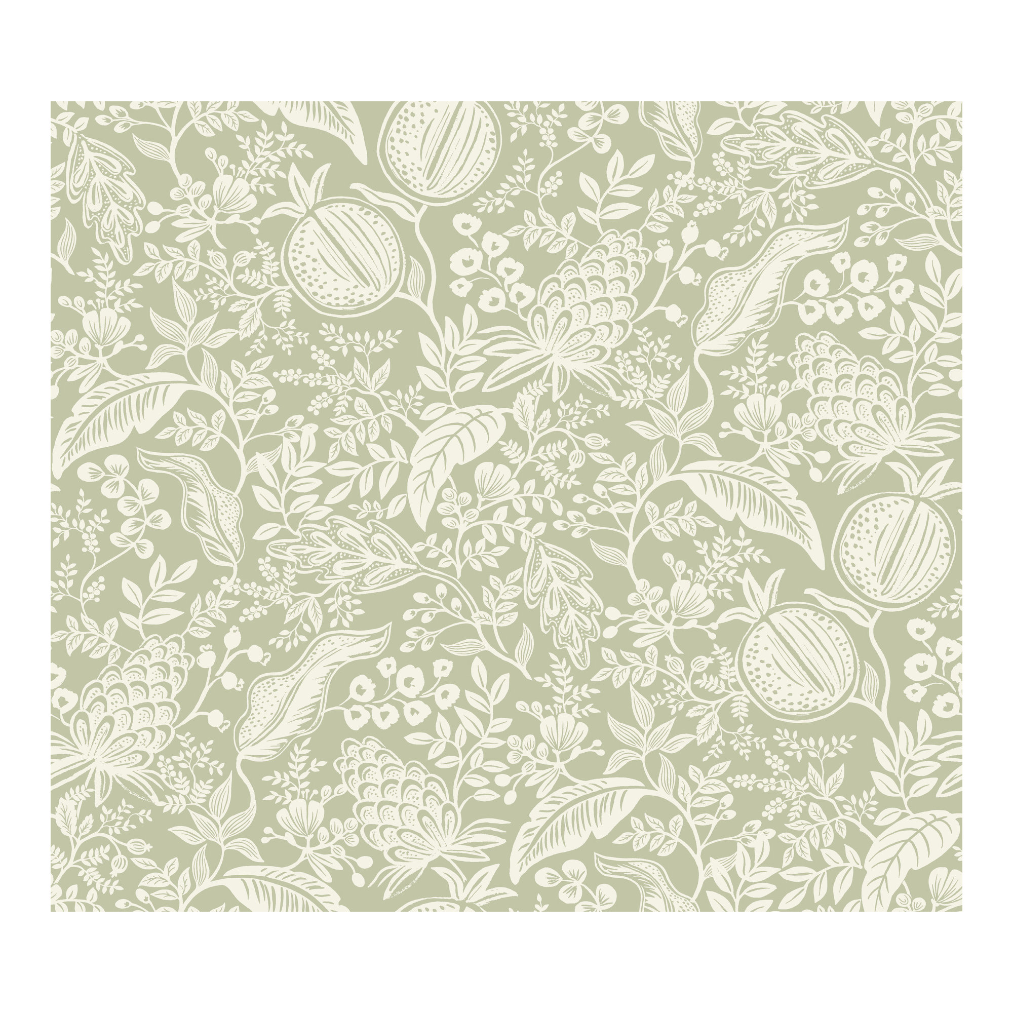 Pomegranate White Peel and Stick Wallpaper, Green