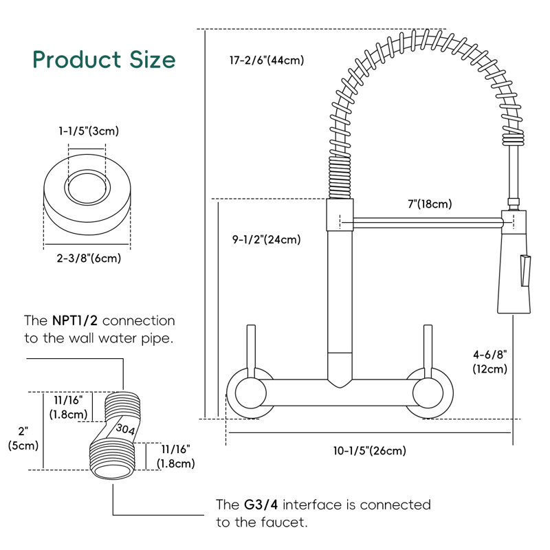 2 Handle Wall Mount Kitchen Faucet, Matte Black