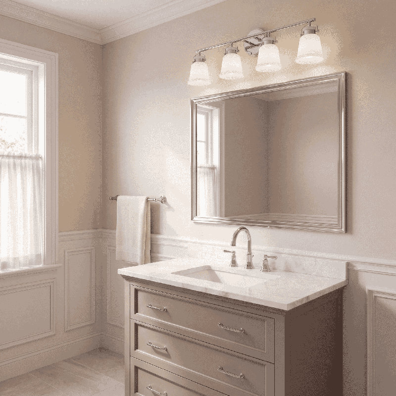 Éclairage pour salle de bain 4 lumières Savoy House Kaden en chrome poli, H 10,5 po x l 34 po x P 34 po, Chrome