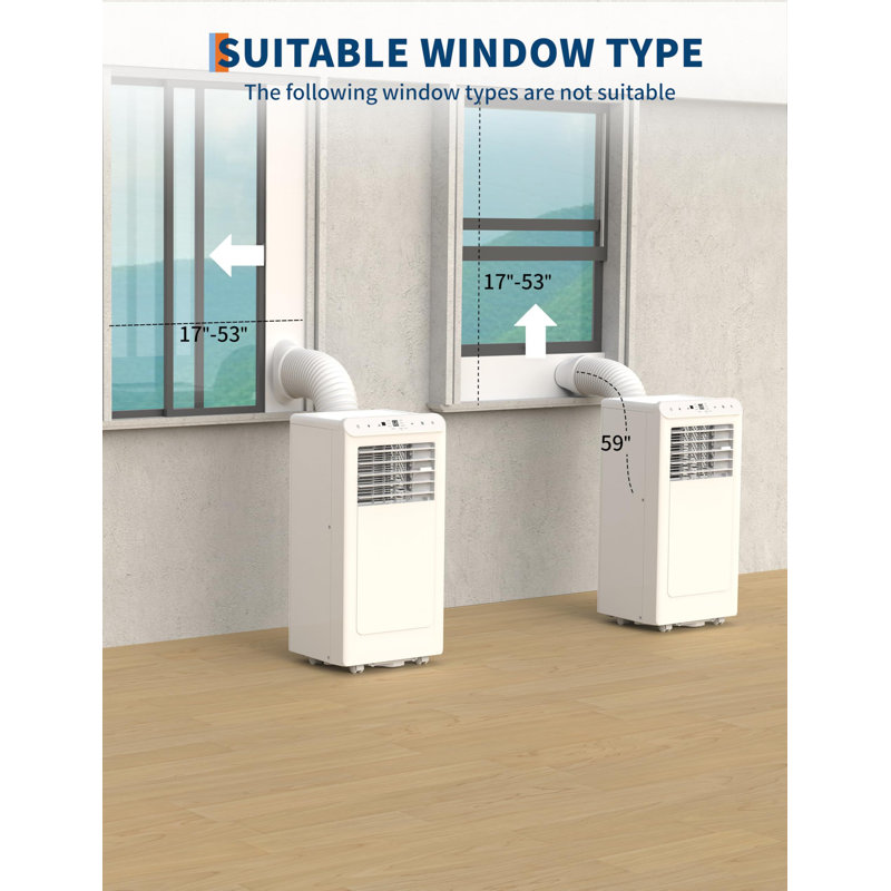 Climatiseur portatif 8-000 BTU 3-en-1 climatiseur portatif pour pièces avec ventilateur déshumidificateur Télécommande automatique Kit de fenêtres inclus