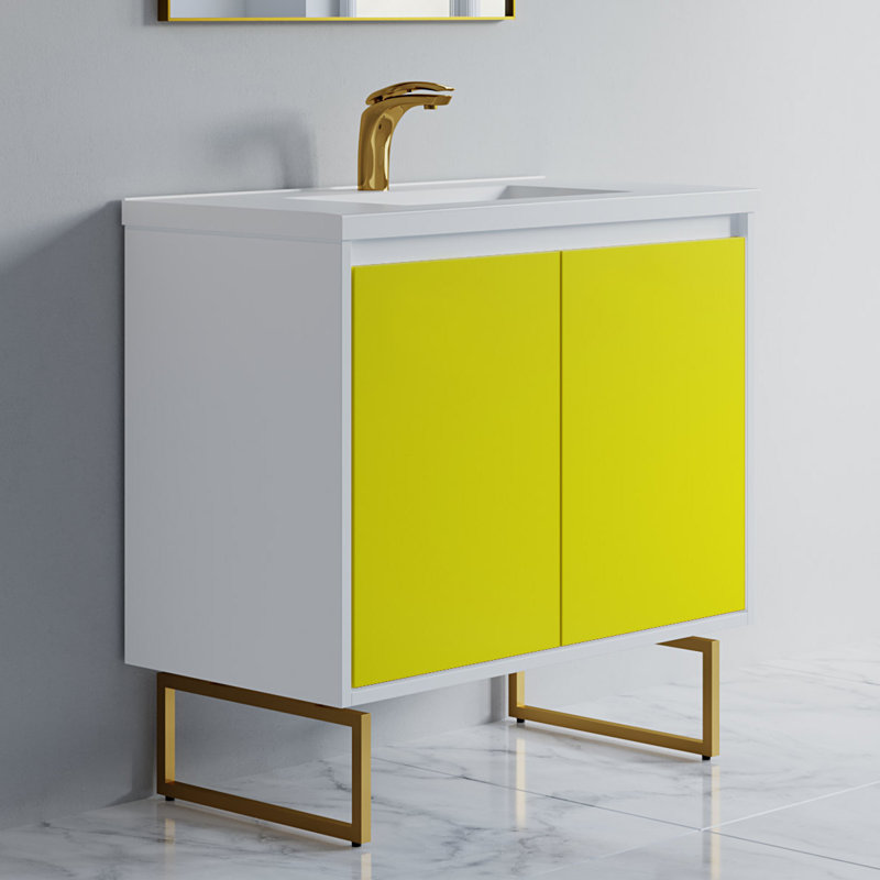 Fidelina 36'' Single Bathroom Vanity with Ceramic Top, Yellow