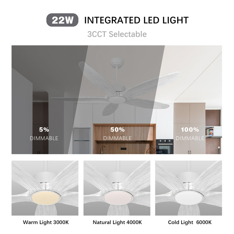 52 in. LED Indoor/Outdoor White Mahogany Fan Blade with Remote Reversible Motor Ceiling Fan