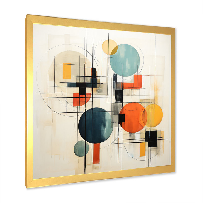 " Colorful Mid Century Geometry Patchwork II ", Gold Picture Framed, 16" H x 16" W x 1" D