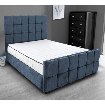 Merricks Contemporary Velvet Upholstered Bed Frame - Padded Headboard, Sprung Slats