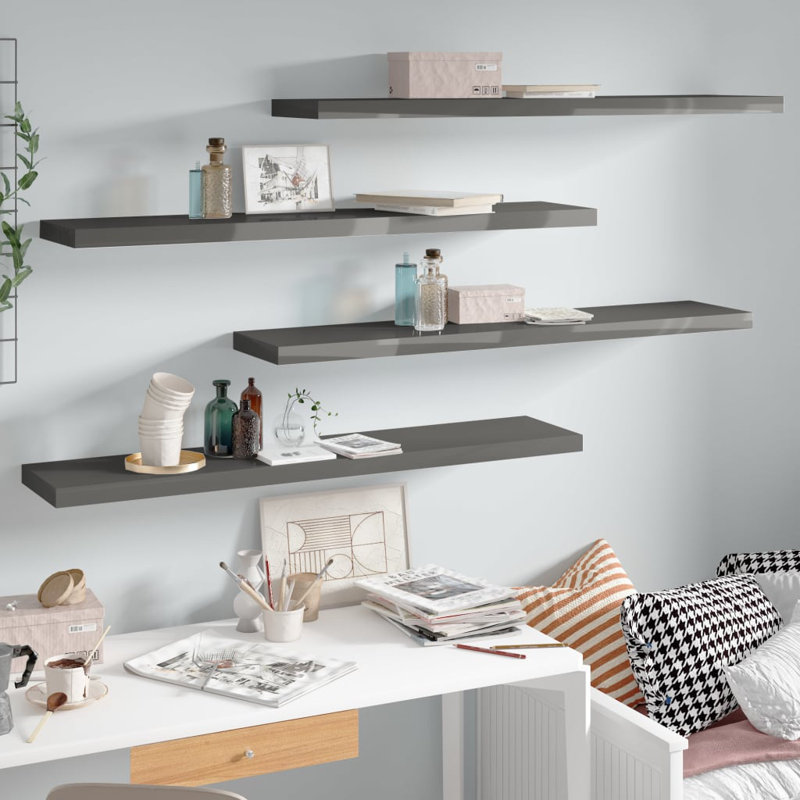 Ensemble de 4 tablettes murales pour cadres photo, H 1,5 po x l 47,2 po x P 9,3 po, Gris béton