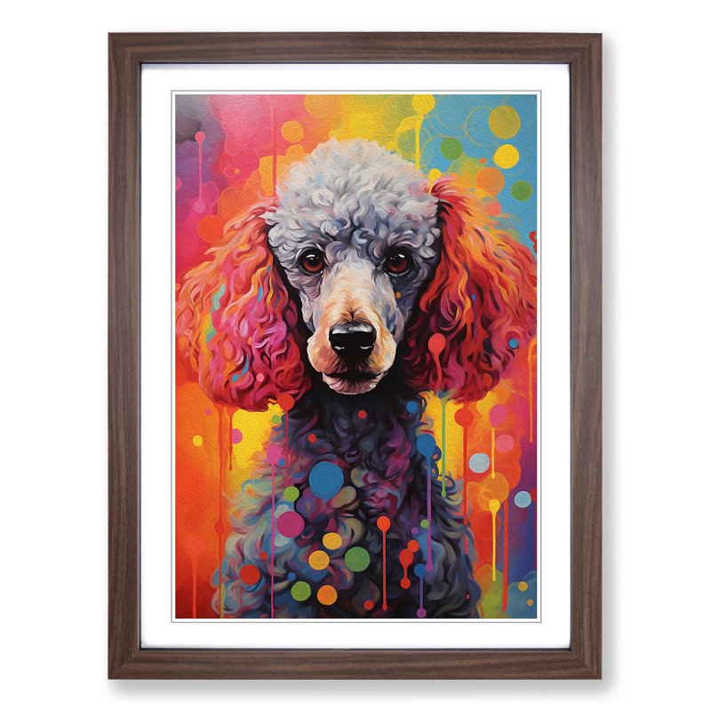 XYZ-FRM-V1223-5268 Poodle Hard Edge Painting - Single Picture Frame Print on Wood, 64cm H x 46cm W x 2cm D, Walnut