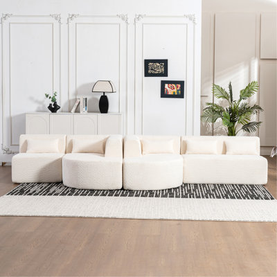 Canapé rembourré de 144 po avec deux méridiennes et cinq coussins de dossier pour le salon, beige