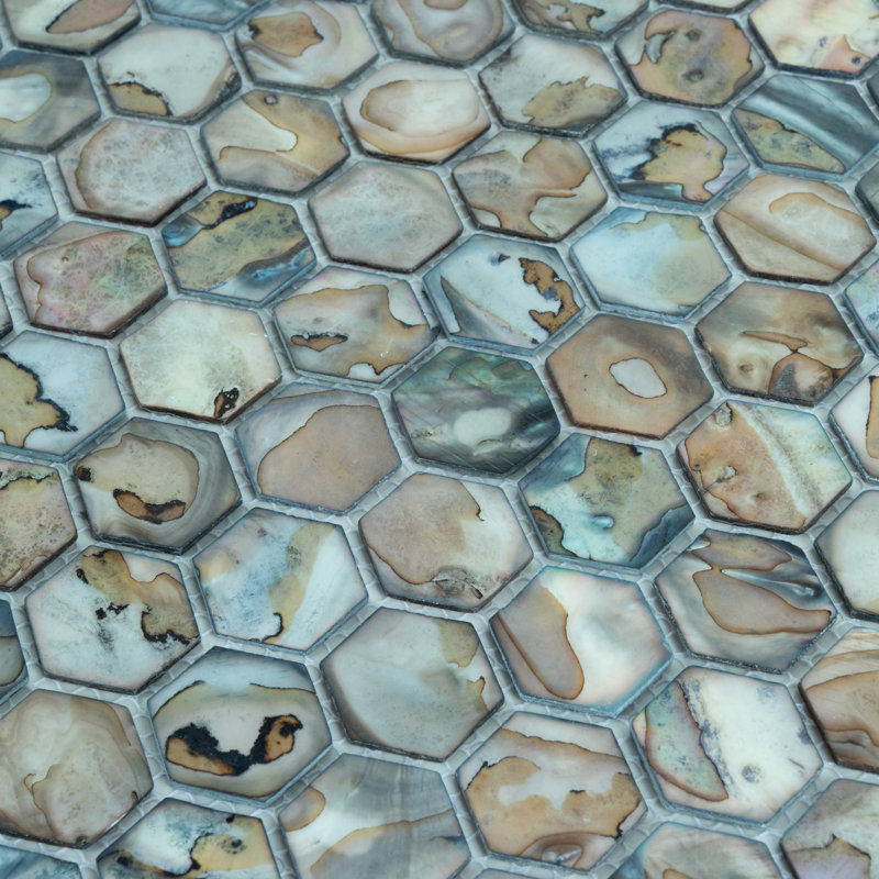 Mother of Pearl 1" x 1" Seashell Honeycomb Mosaic Wall Tile, Bahamas