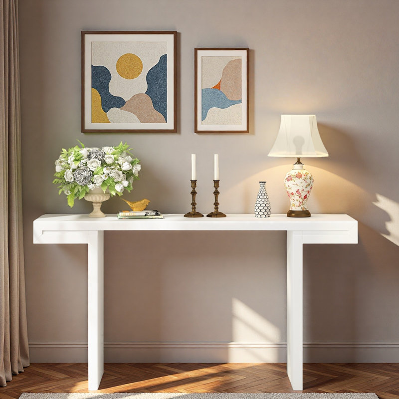 Console avec lignes géométriques et pieds réglables, Blanc