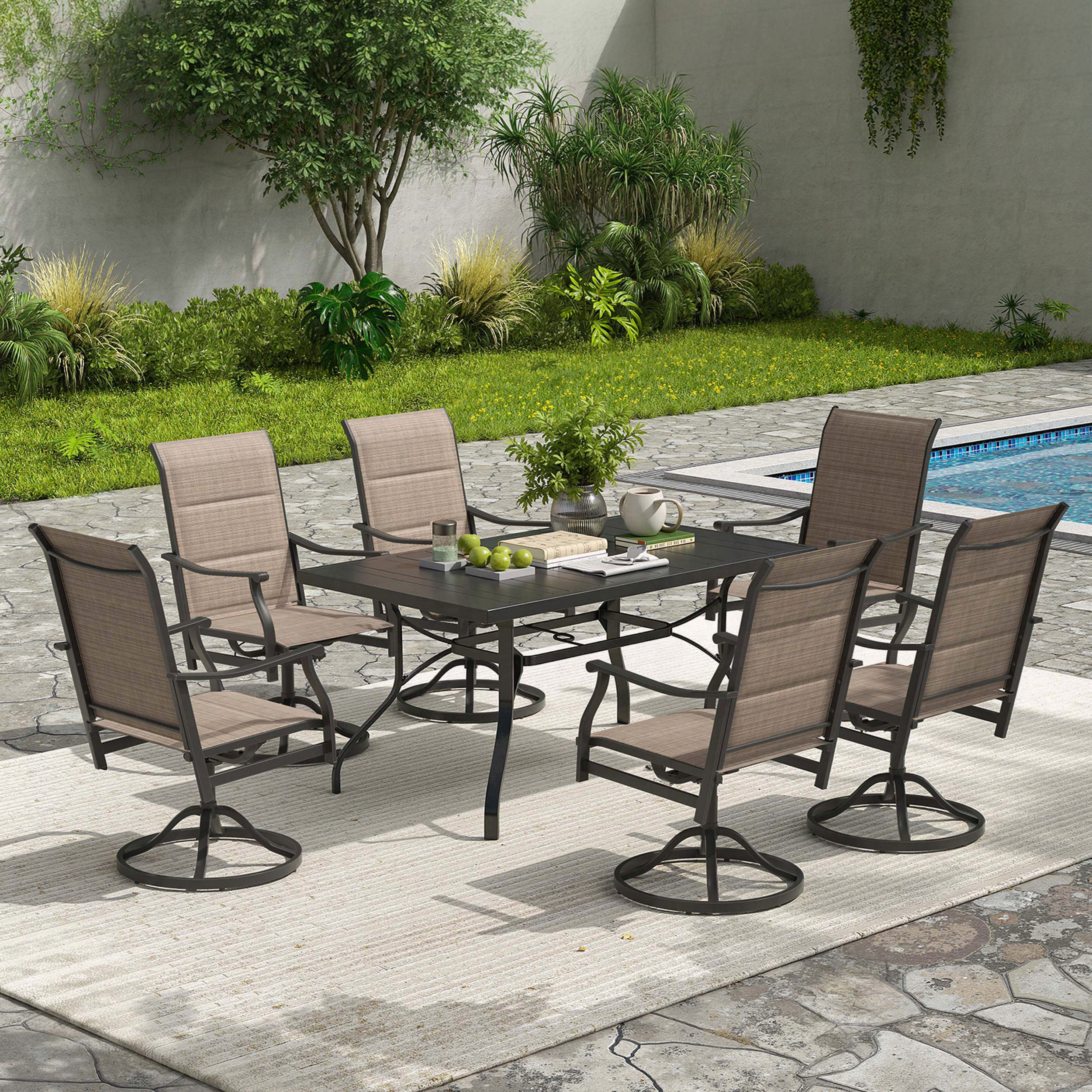 Latitude Run® 360° Swivel Patio Dining Chairs Set of 2 with Padded ...