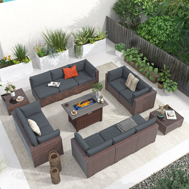Bult Wicker 10 - Person Modular Patio Conversation Set with Cushions, Brown Frame/Gray Cushion