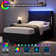 Bed Frame with Headboard and LED Lights, Leather Upholstered Bed Frame, Wingback/Headboard Splicing Design, No Box Spring Needed, Easy Assembly