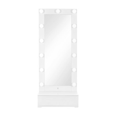 Grand miroir blanc étroit avec haut-parleur et tiroir