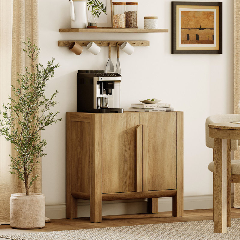 Mid-Century Modern 31.5" Sideboard Buffet Cabinet With Storage, Wood Credenza With 2 Doors And Adjustable Shelves For Kitchen Living Room, Dining Room