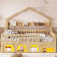 Lit cabane pour enfant, en bois, avec barrières de sécurité, rangement sous le lit, tiroir et éclairage.-133670855-133670854